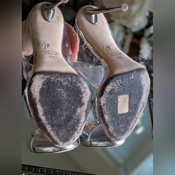 Giuseppe Zanotti 36.5 clear silver sandals slides heels pin stiletto - Picture 8 of 12